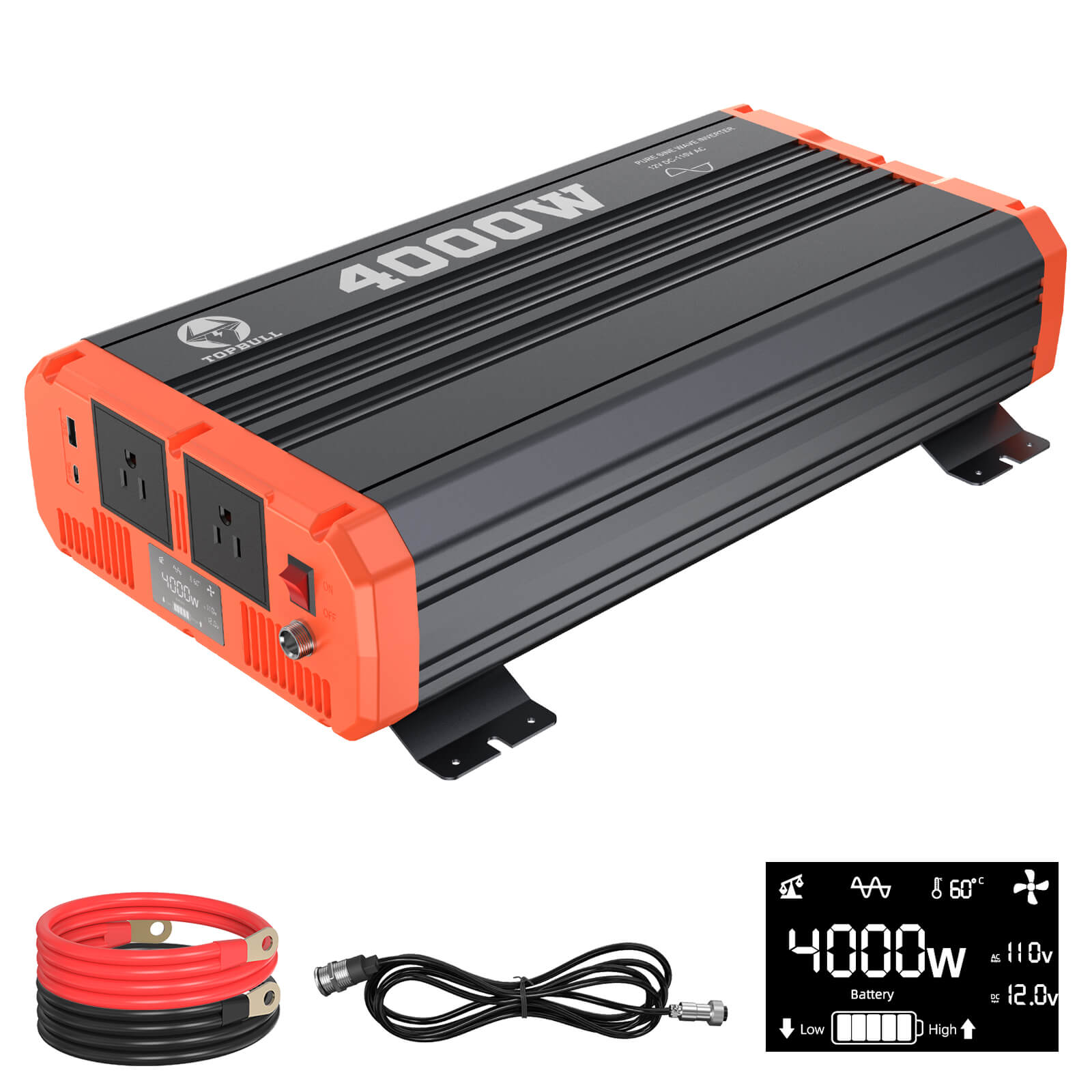 4000W Pure Sine Wave Inverter 12V to 110V_TOPBULL