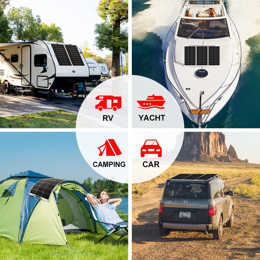 tent camping solar panels 200W 12V Semi-Flexible Solar Panel for Caravan RV Boat Camper